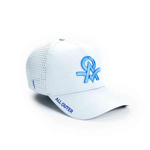 Sweat Out 2.0 Hat with Sunglasses Keeper - Curved Light Gray with Royal Blue