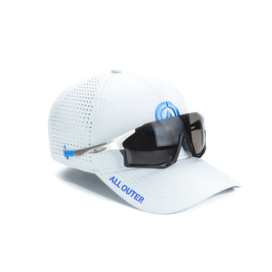 Sweat Out 2.0 Hat with Sunglasses Keeper - Curved Light Gray with Royal Blue