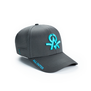 Sweat Out 2.0 Hat with Sunglasses Keeper. - Dark grey with teal