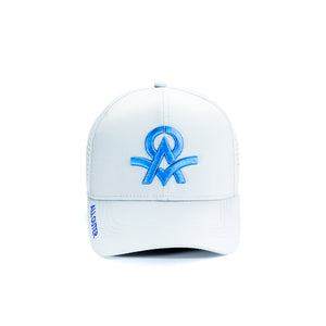 Sweat Out 2.0 Hat with Sunglasses Keeper - Curved Light Gray with Royal Blue
