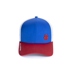 Sweat Out 2.0 Hat with Sunglasses Keeper - Curved Red White & Blue