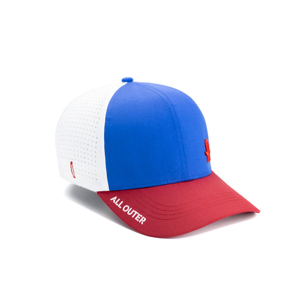 Sweat Out 2.0 Hat with Sunglasses Keeper - Curved Red White & Blue