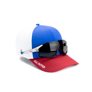 Sweat Out 2.0 Hat with Sunglasses Keeper - Curved Red White & Blue