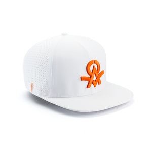 Sweat Out 2.0 Hat with Sunglasses Keeper - Flat White with Orange