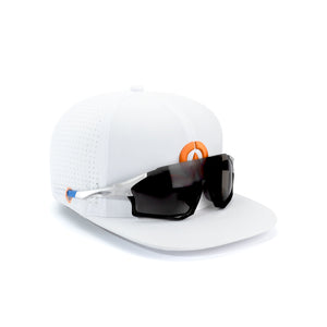 Sweat Out 2.0 Hat with Sunglasses Keeper - Flat White with Orange